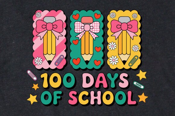 100 Days of School Pencil Bow Svg Png
